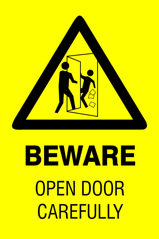 Beware: Open door carefully Safety Sign (HW164)