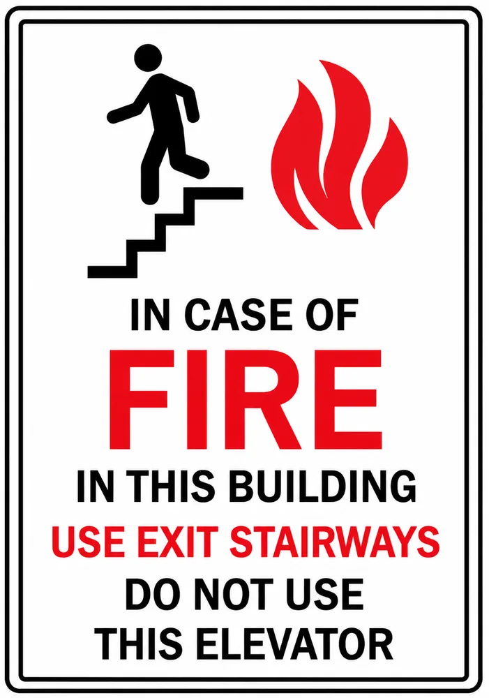 Caution: In case of fire in this building Safety Sign (CAU151)