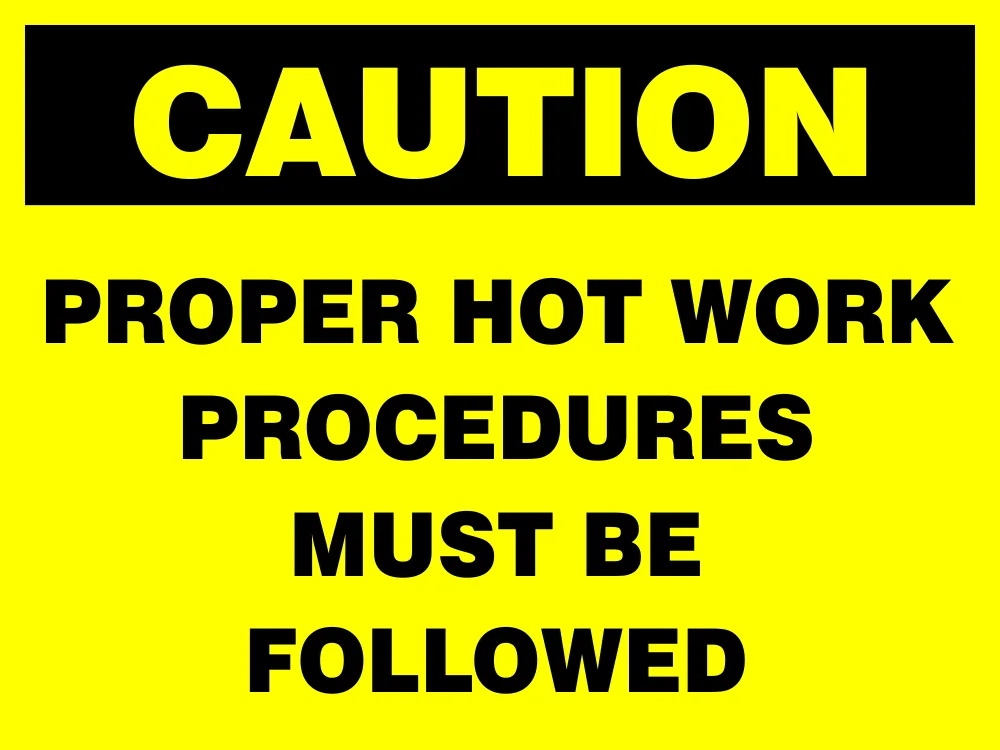 Caution: Proper hot work procedures must be followed Safety Sign (CAU024)
