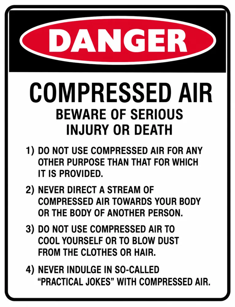 Danger: Compressed air, beware of serious injury or death Safety Sign (DAN035)