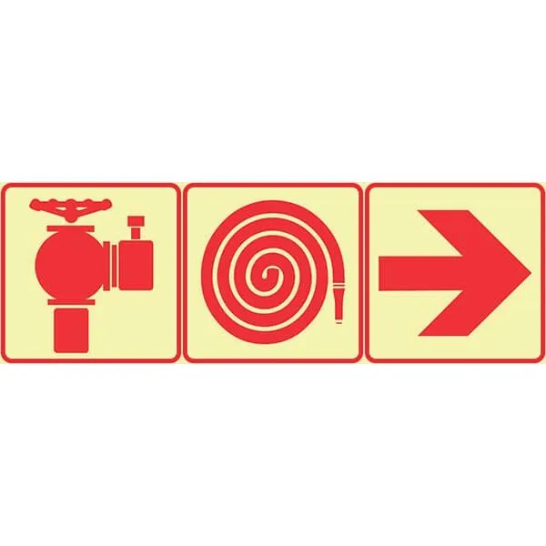 Fire Hydrant, Fire Hose Reel And Red Arrow Right photoluminescent Safety Sign (F9) Safety Sign