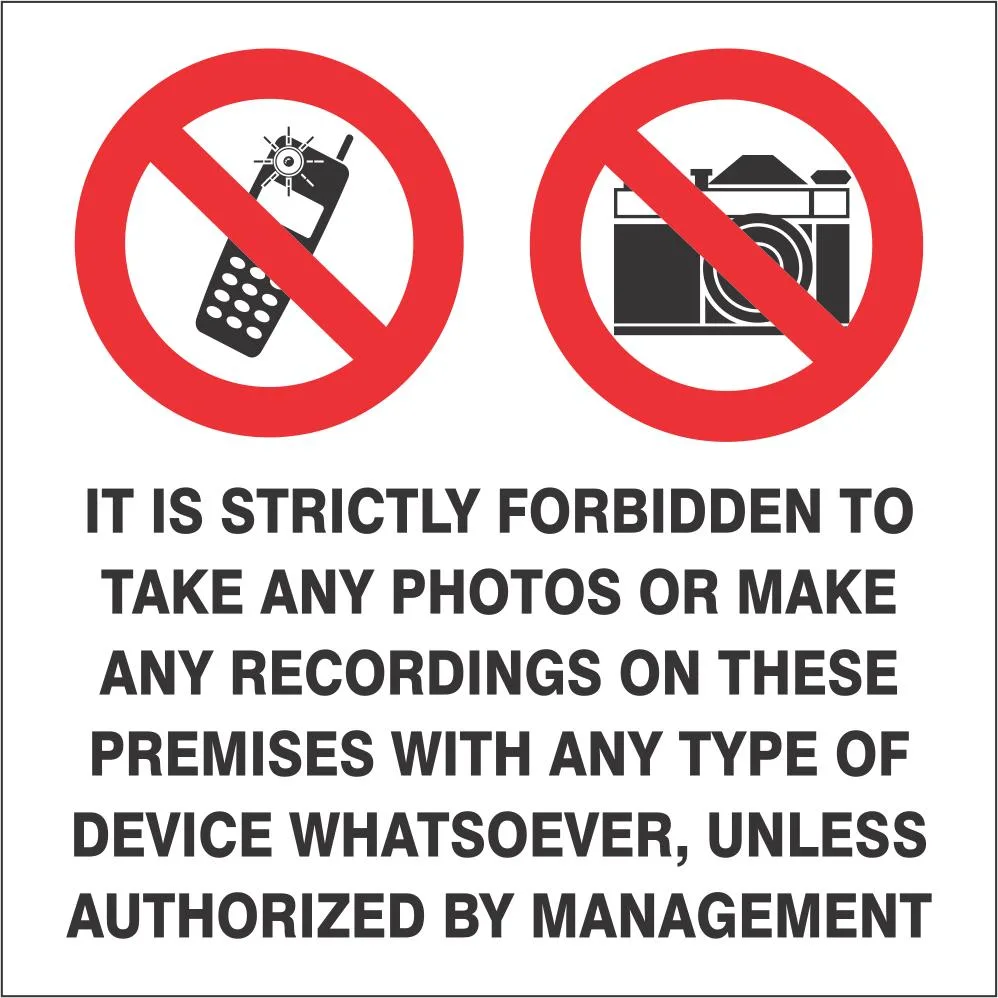 Strictly forbidden to use cell phones and cameras Safety Sign (P17)