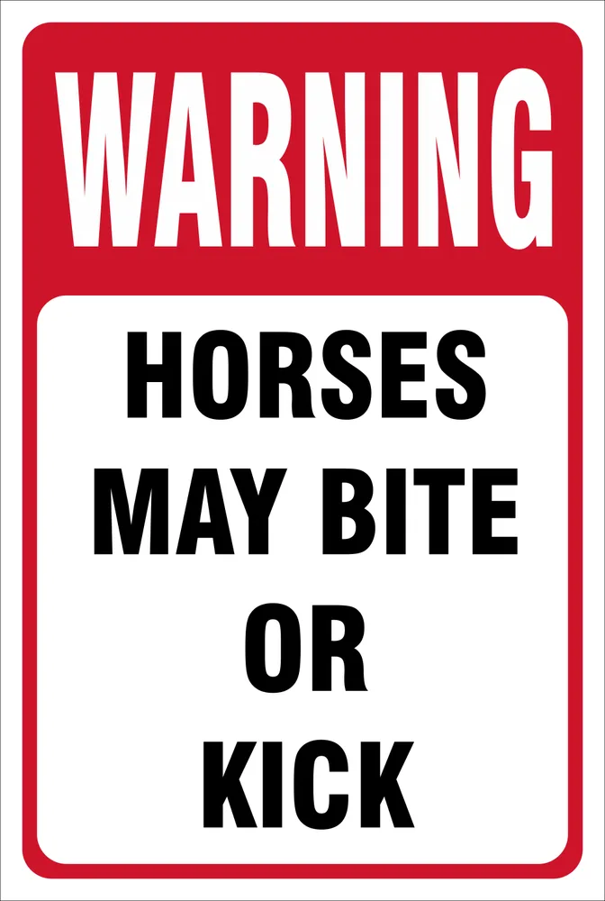Warning: Horses may bite or kick Safety Sign (RID03)