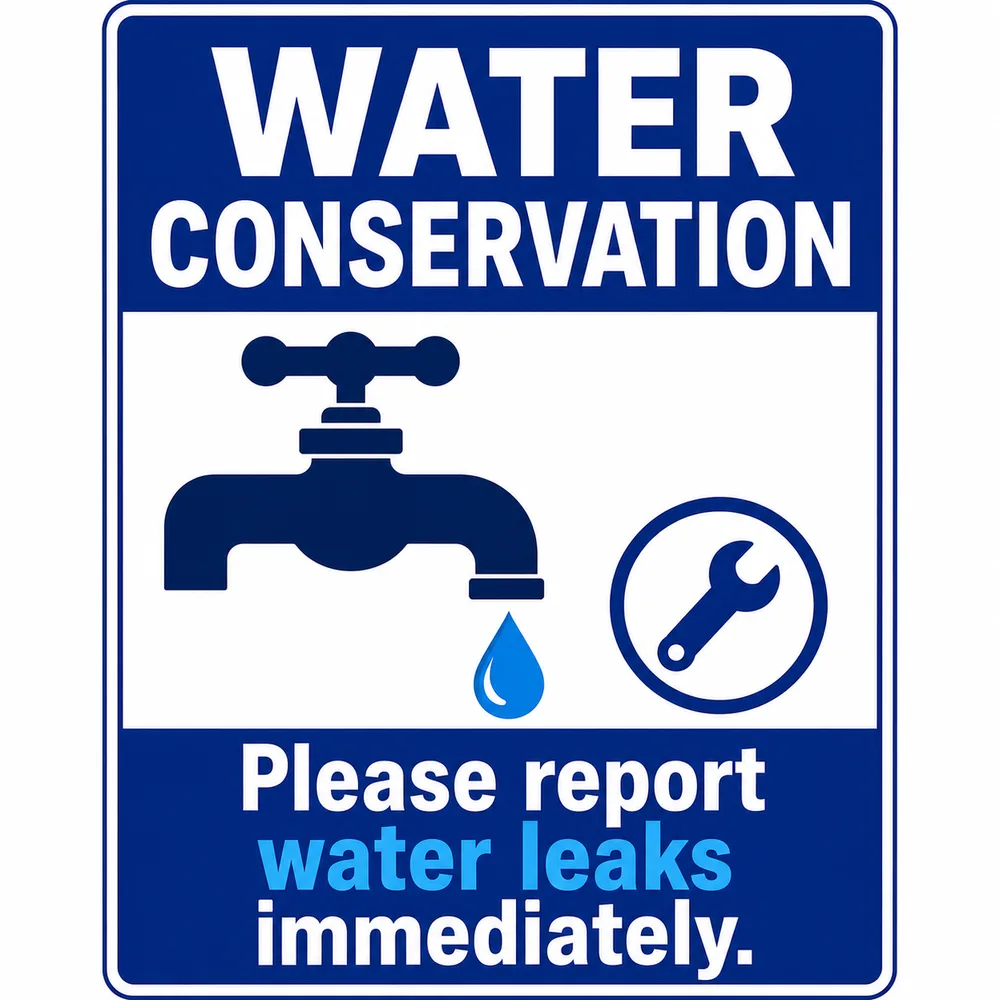 Water Conservation: please report water leaks immediately Safety Sign (ENV004)