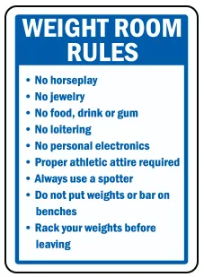 Weight room rules Safety Sign (GYM01)